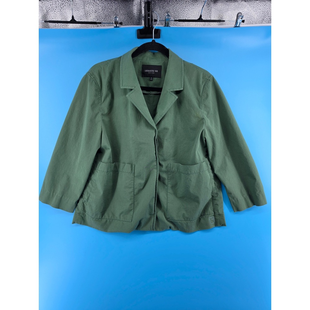 Lafayette 148 New York Womens Olive Green Cotton Blend Utility Blazer Jacket M